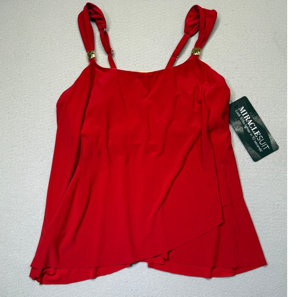 Miraclesuit Razzle Dazzle Asymmetrical-Drape Tankini Top Cayenne 16W $142